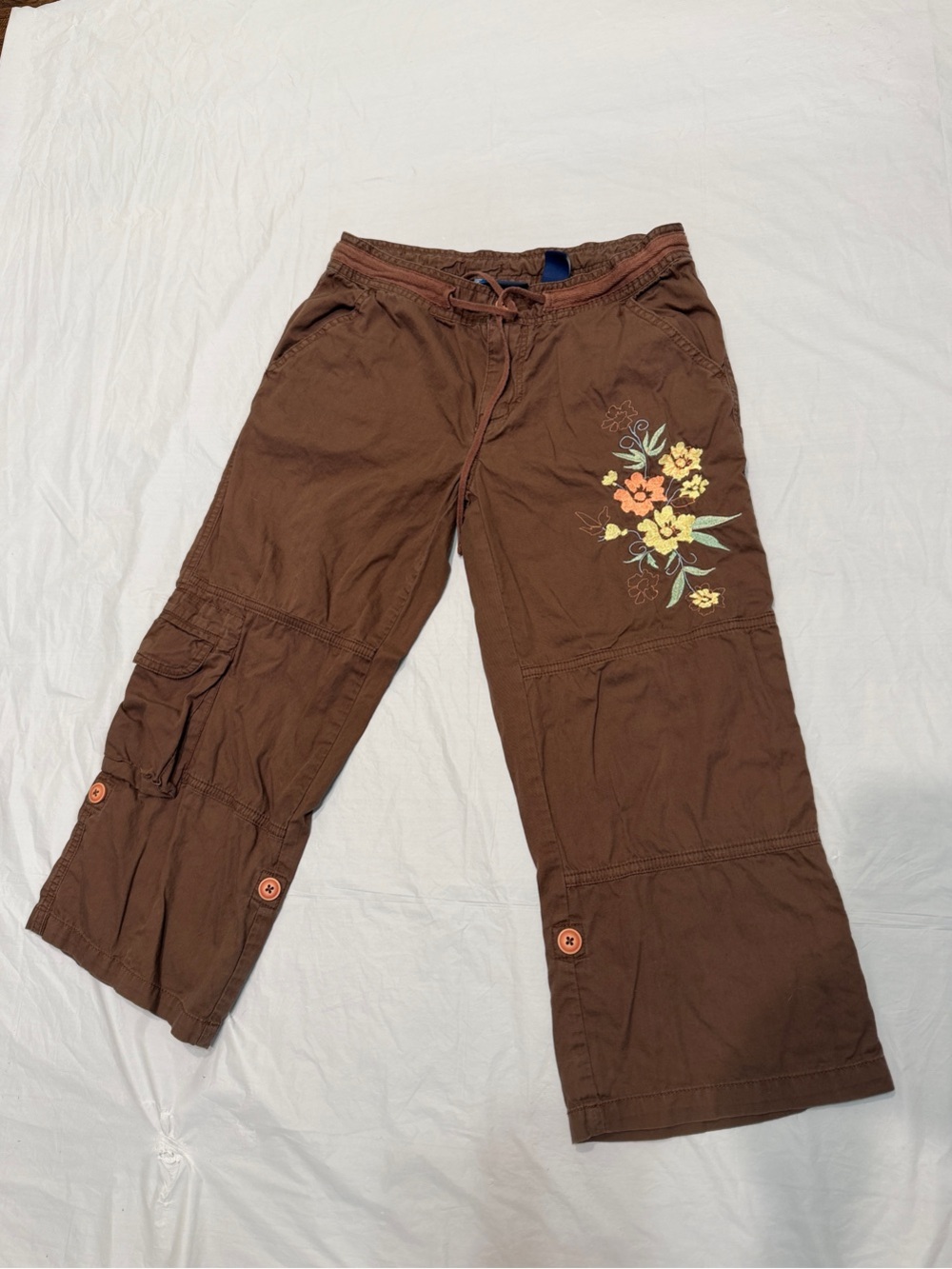 Brown Floral Embroidered Casual Men’s Cargo Pants